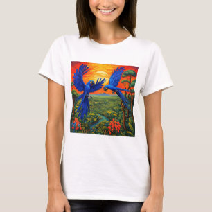 Hyacinth Macaws over jungle trees T-Shirt