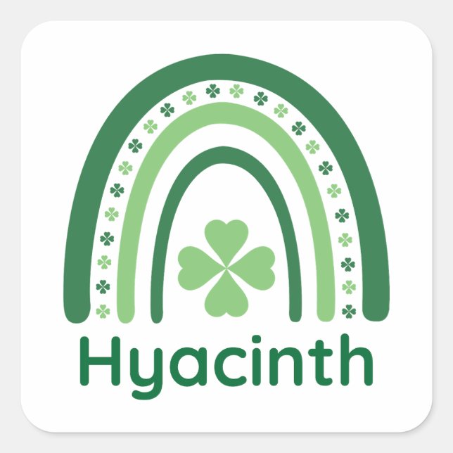Hyacinth Name Clover Boho Rainbow Square Sticker (Front)