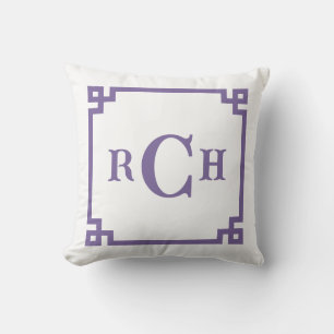 Hyacinth Purple Chinoiserie Greek Key Monogram Cushion