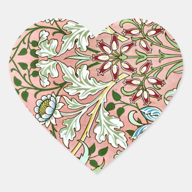 Hyacinth - William Morris Vintage Design Heart Sticker (Front)