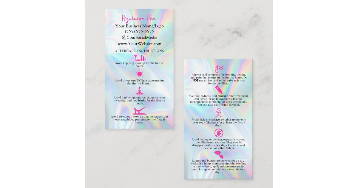 Hyaluron Pen Filler Aftercare Instruction Cards Zazzle