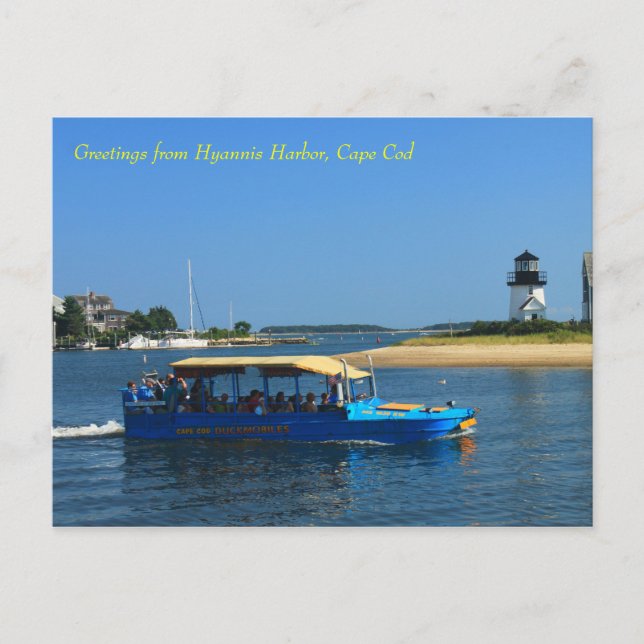 Hyannis Harbour Lighthouse Duck Boat Cape Cod Postcard (Front)