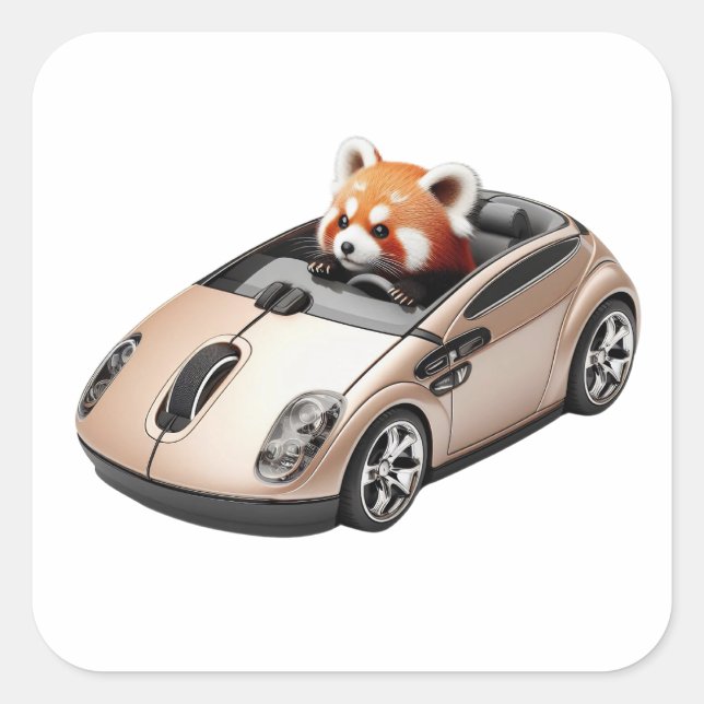 Hybrid PC Mouse – With a Red Panda Driver 03. Square Sticker (Front)