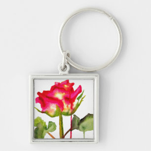 Hybrid Tea Rose watercolor modern flower art Key Ring
