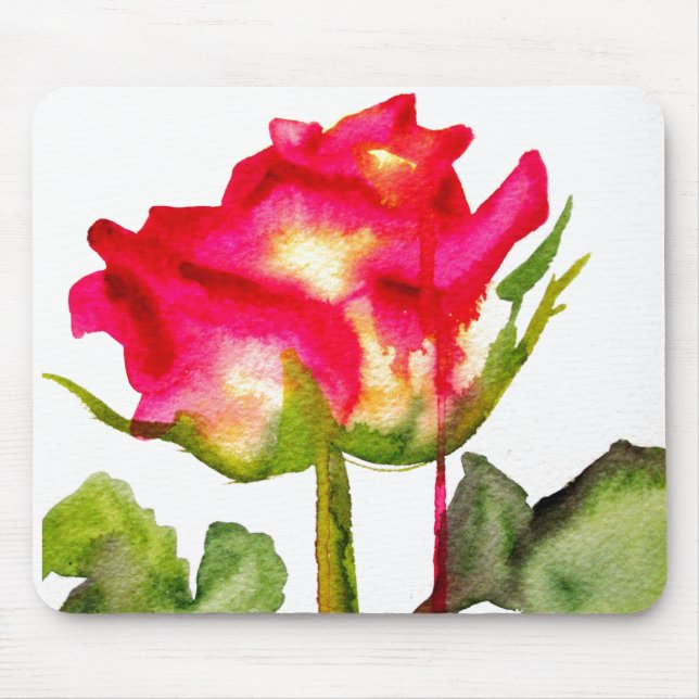 Hybrid Tea Rose watercolor modern flower art Mouse Mat (Front)