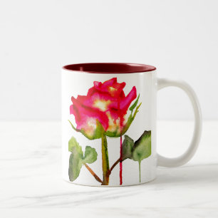Hybrid Tea Rose watercolor modern flower art Two-Tone Coffee Mug