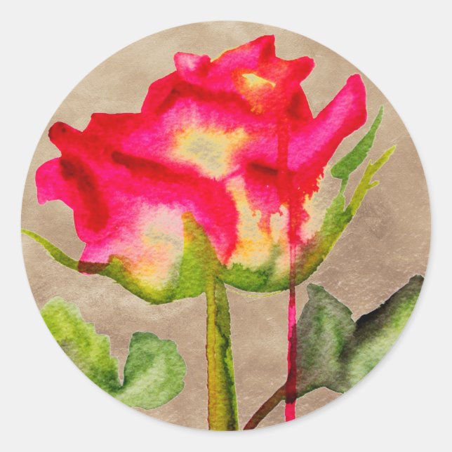 Hybrid Tea Rose watercolour modern flower art Classic Round Sticker (Front)