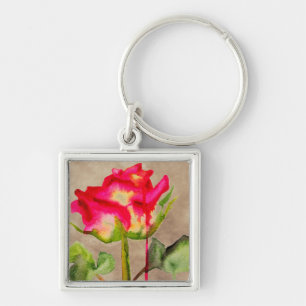 Hybrid Tea Rose watercolour modern flower art Key Ring