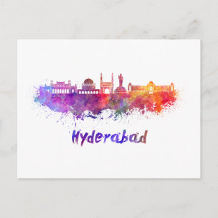 Hyderabad skyline in watercolor postcard