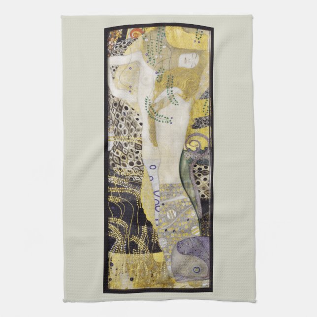 Hydra (aka Water Serpents I) by Gustav Klimt Tea Towel (Vertical)