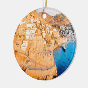 HYDRA - Castle of Kavos - harbor Ceramic Tree Decoration