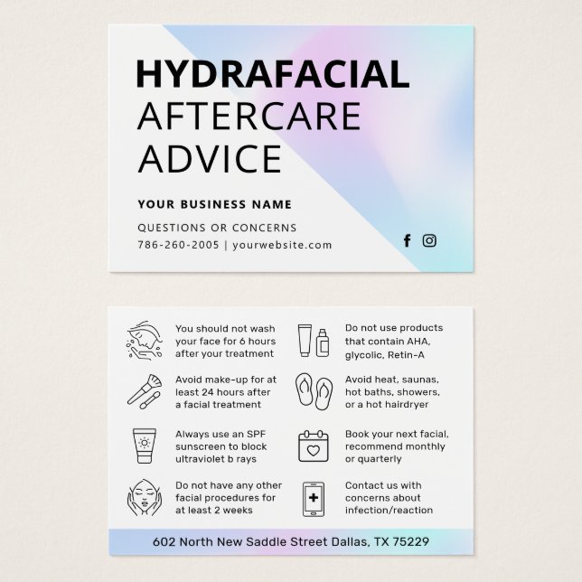 HydraFacial Aftercare Instruction Card (Front & Back)