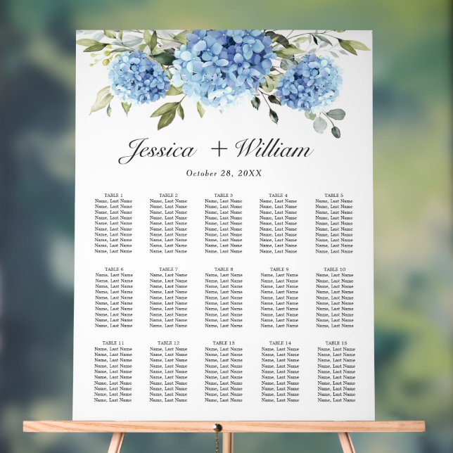 Hydrangea 15 Tables SEATING CHART Acrylic Sign (Neutral)