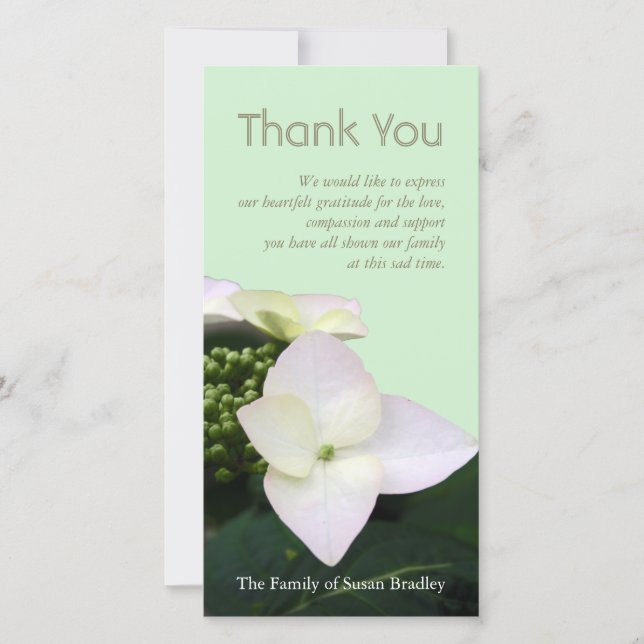 Hydrangea 2 Custom Sympathy Thank You Photo Card (Front)