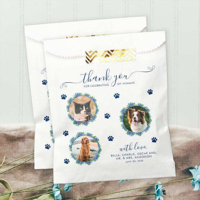 Hydrangea 3 Photo Custom Pet Wedding Treat Doggie Favour Bags (Creator Uploaded)