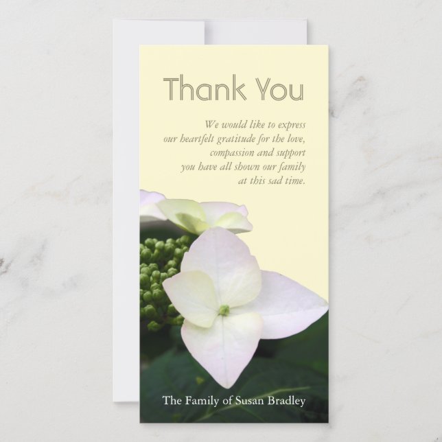 Hydrangea 5 Custom Sympathy Thank You Photo Card (Front)
