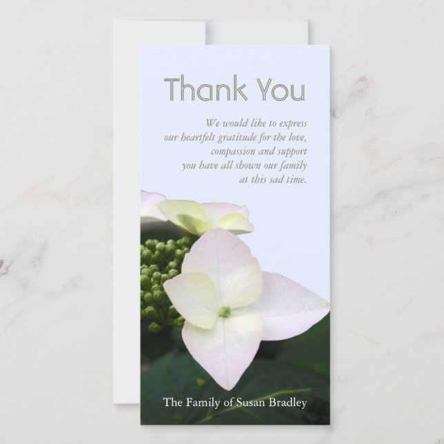Hydrangea 9 Custom Sympathy Thank You Photo Card (Front)