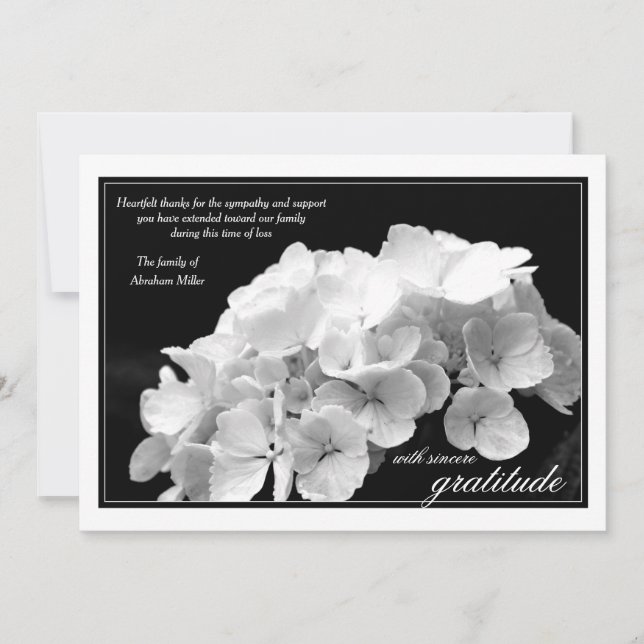 Hydrangea and Black and White Sympathy Thank You (Front)