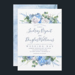 Hydrangea and Greenery Dusty Blue Floral Wedding Invitation<br><div class="desc">White roses,  hydrangeas,  eucalyptus dusty blue modern and romantic wedding invitations</div>