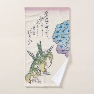 Hydrangea and Greenfinches, Hiroshige, Ukiyo-e Hand Towel