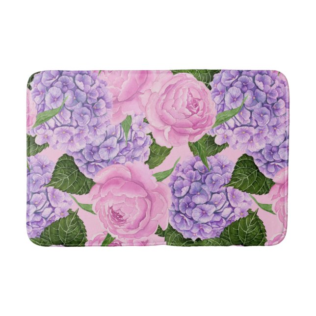 Hydrangea and peony pattern bath mat (Front)