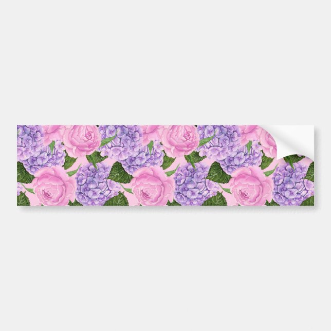 Hydrangea and peony pattern bumper sticker (Front)