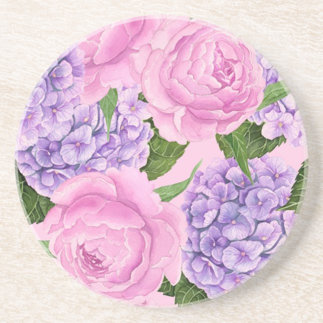 Hydrangea and peony pattern coaster (Front)