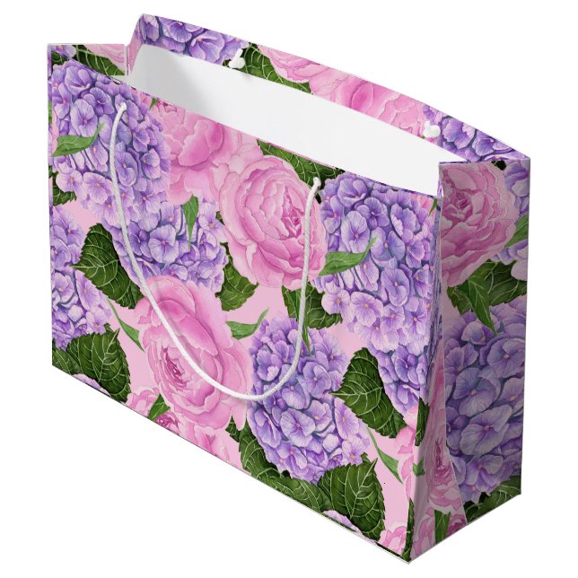 Hydrangea and peony pattern large gift bag (Back Angled)
