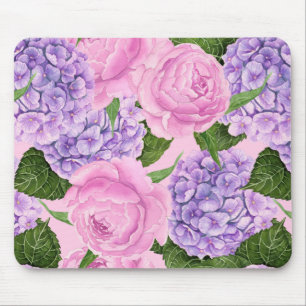 Hydrangea and peony pattern mouse mat