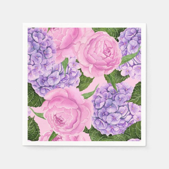 Hydrangea and peony pattern napkin (Front)