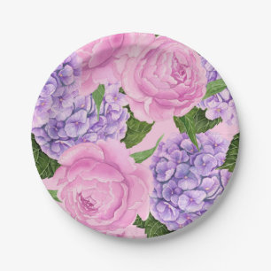 Hydrangea and peony pattern paper plate