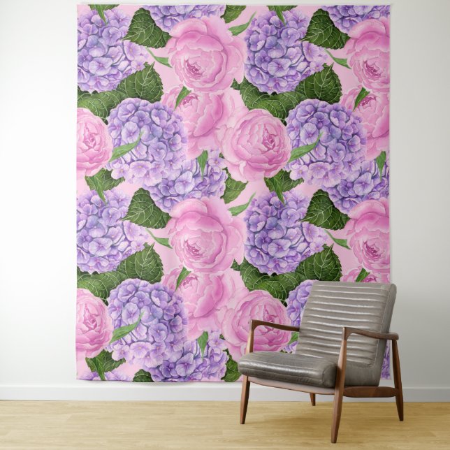 Hydrangea and peony pattern tapestry (In Situ)