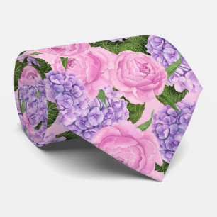 Hydrangea and peony pattern tie