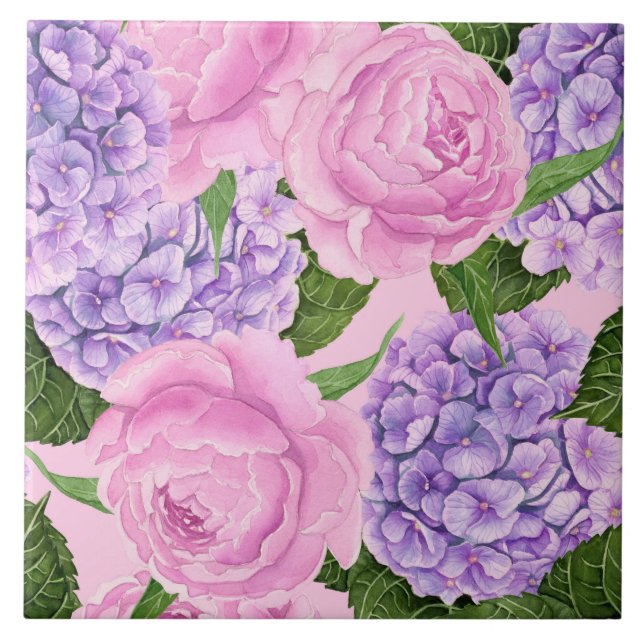 Hydrangea and peony pattern tile (Front)