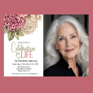 Hydrangea And Roses Celebration Of Life Invitation