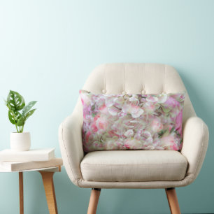 Hydrangea and Roses - Vintage Bouquet in Oil  Lumbar Cushion