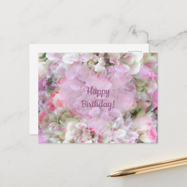 Hydrangea and Roses - Vintage Bouquet in Oil      Postcard (Front/Back In Situ)