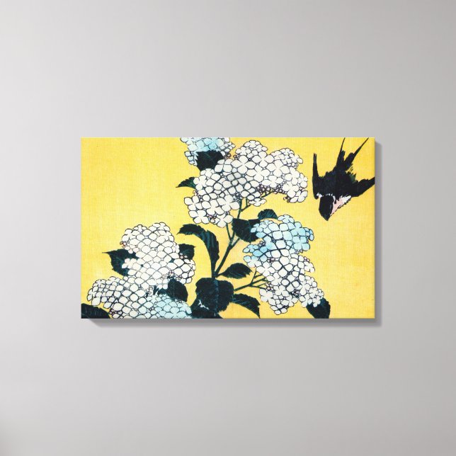 Hydrangea and Swallow, Hokusai, Ukiyo-e Canvas Print (Front)