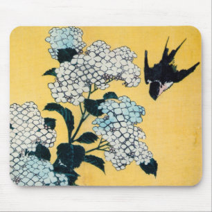 Hydrangea and Swallow, Hokusai, Ukiyo-e Mouse Mat