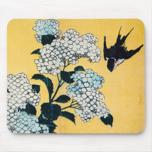 Hydrangea and Swallow, Hokusai, Ukiyo-e Mouse Mat (Front)
