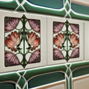 Hydrangea Art Deco Floral Wall Decor Art Nouveau Tile