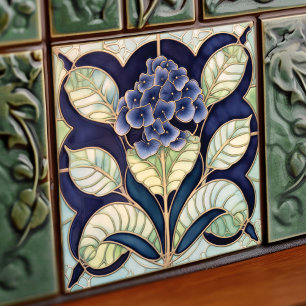 Hydrangea Art Deco Floral Wall Decor Art Nouveau Tile