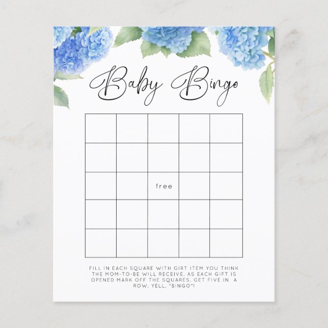 Hydrangea Baby Bingo Baby Shower Games (Front)
