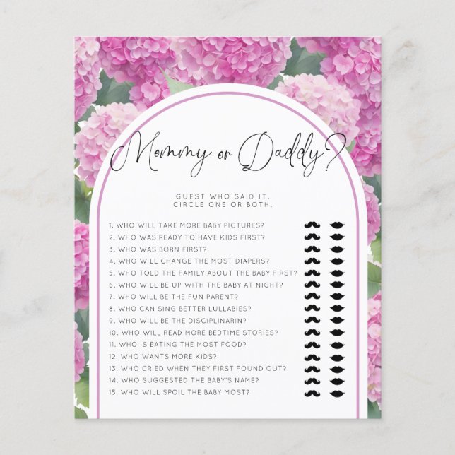 Hydrangea Baby Shower Mummy or Daddy Games (Front)