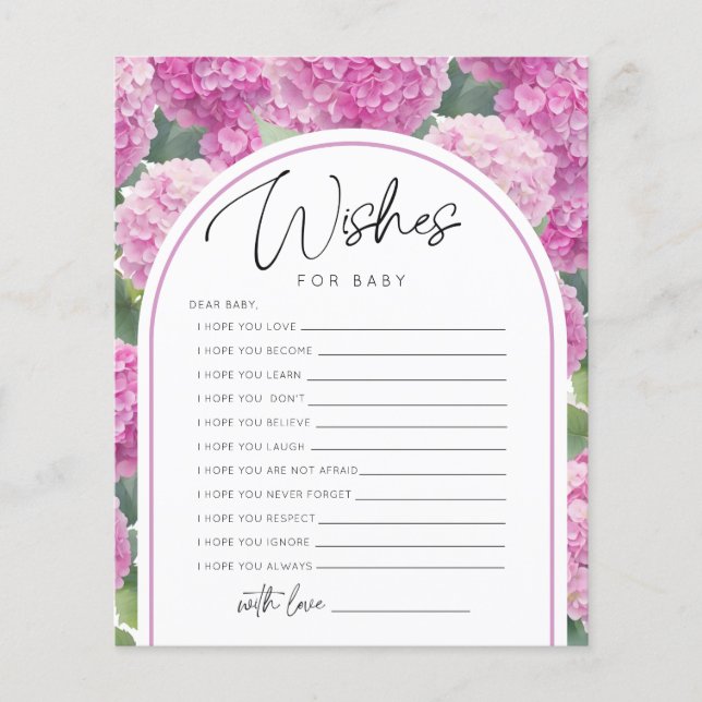 Hydrangea Baby Shower Wishes Games (Front)