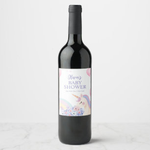 Hydrangea Balloon Rainbow Unicorn Baby Shower Wine Label