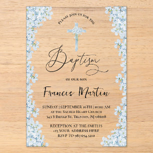 Hydrangea Baptism Acrylic Invitations