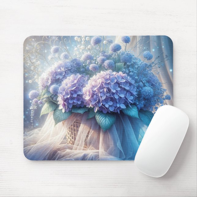 Hydrangea Basket Bouquet and Tulle Mouse Mat (With Mouse)