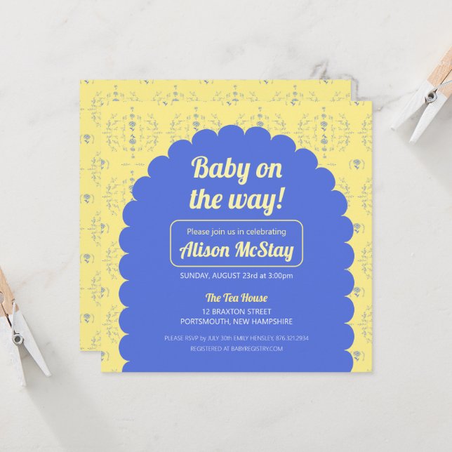 Hydrangea Block Baby Shower Invitation (Front/Back In Situ)