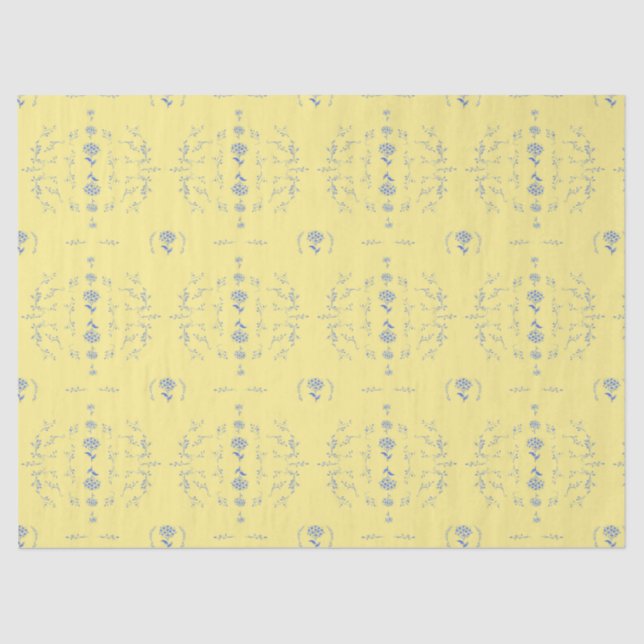 Hydrangea Block Yellow and Blue Pattern Tissue Paper (Front)